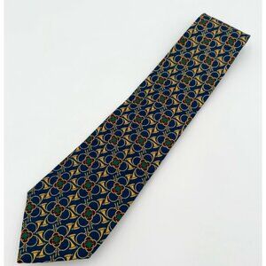 Men's Vintage Tie - Nic's Toggery of Tallahassee, Fl, 100% Silk, Blue/Gold Horns